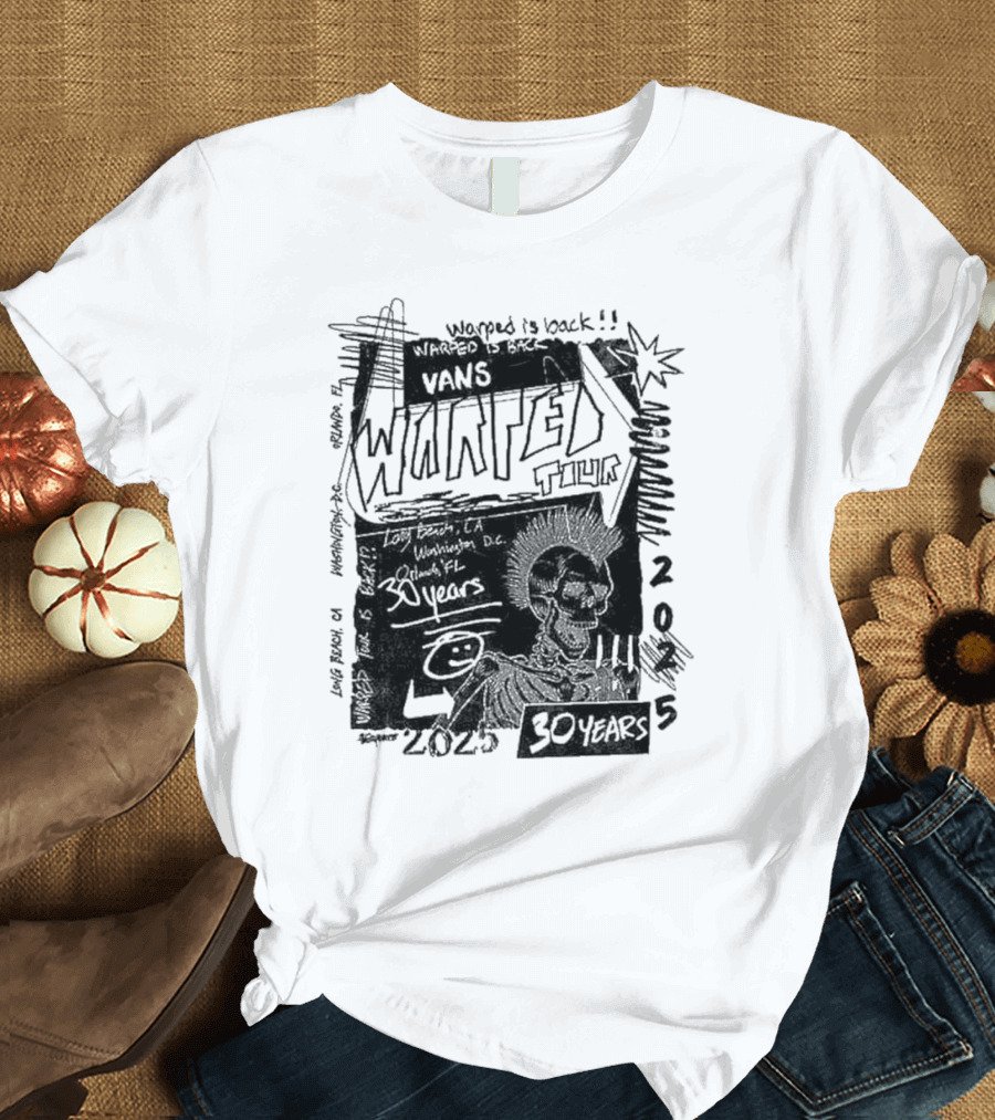 Vans Warped Tour 2025 30 Years Anniversary Warped Is Back Classic Icons and Phrases T-Shirt