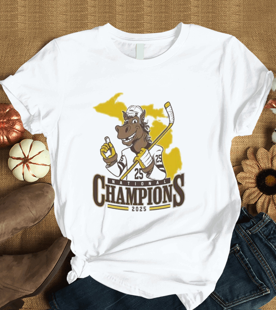 Western Michigan Broncos Ice Hockey NCAA National Champions 2025 Mascot T-Shirt