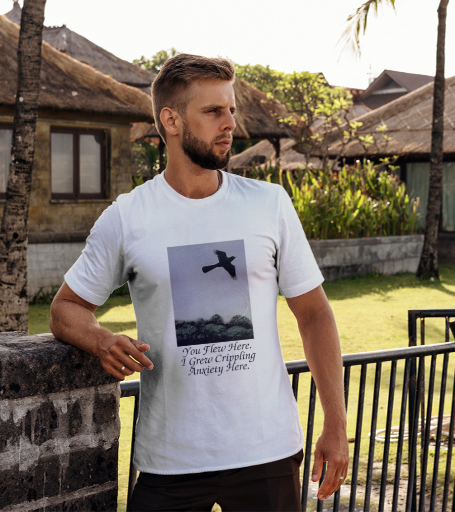 You Flew Here I Grew Crippling Anxiety Here Plane And Nature Scene T-Shirt