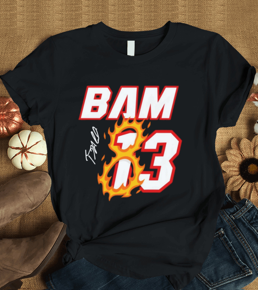 Bam Adebayo Miami Heat BAM 13 Flaming Signature T-Shirt