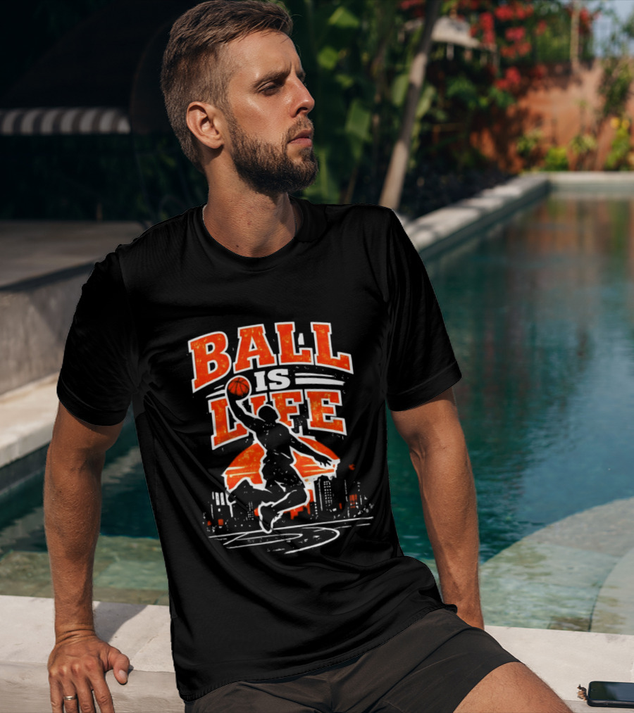 Ball Is Life Dunking Cityscape Skyline T-Shirt
