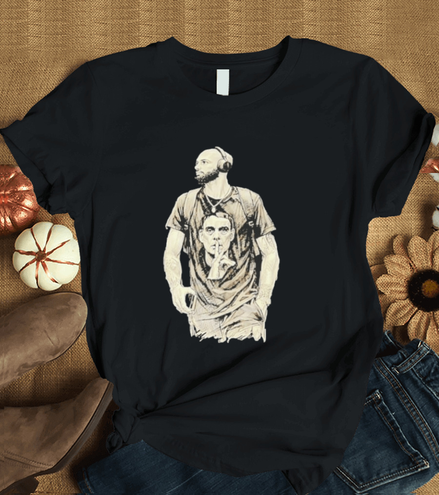 Bearded Man With Headphones And Quiet Gesture T-Shirt