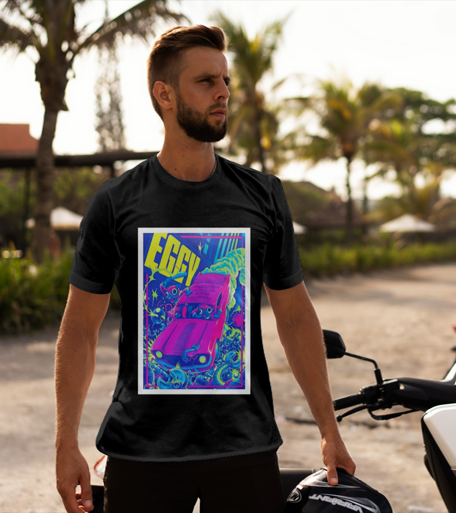 Eggy March 8 2026 The Burl Show Retro Neon Car Adventure T-Shirt