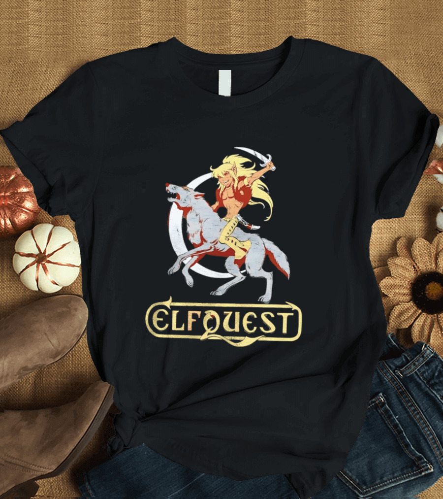 Elfquest Cutter Riding Wolf Crescent Moon Scene T-Shirt
