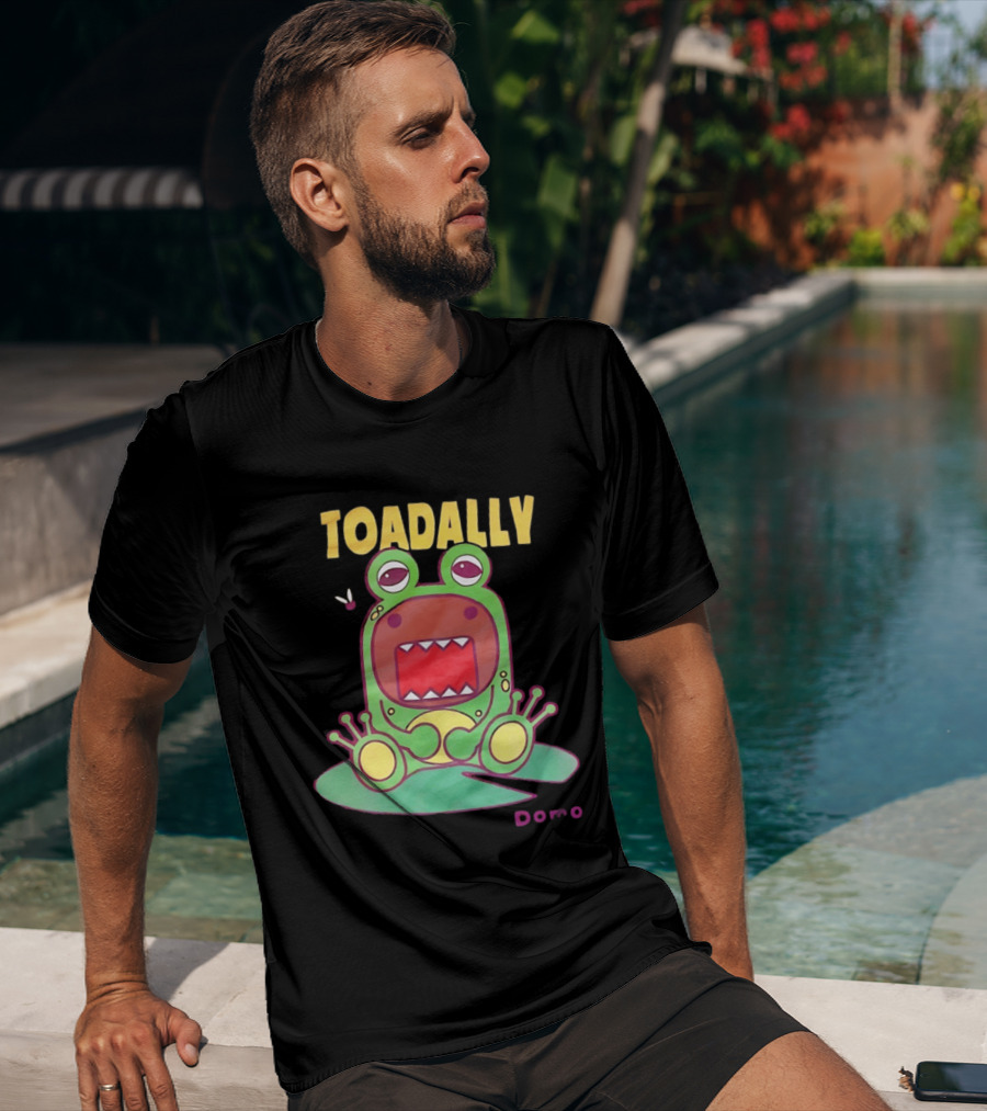 Toadally Domo Cartoon Frog With Red Mouth And Butterfly T-Shirt