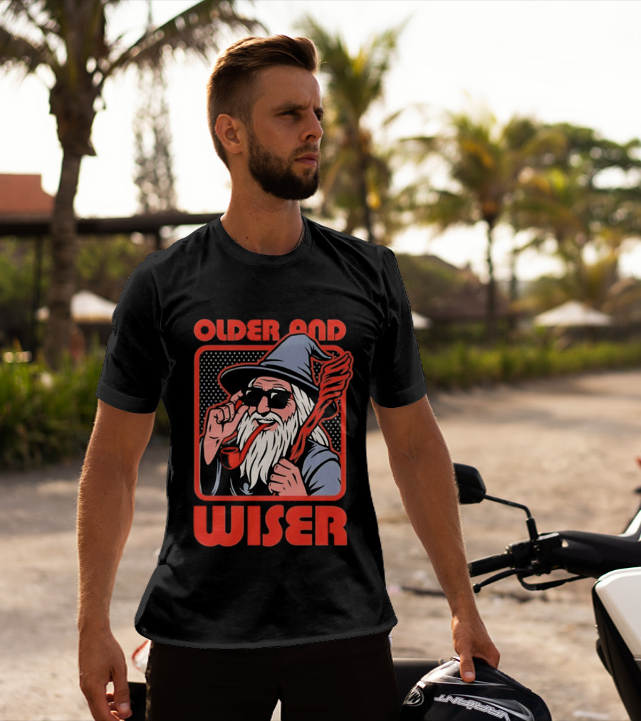 Older And Wiser Gandalf Smoking Pipe And Staff T-Shirt