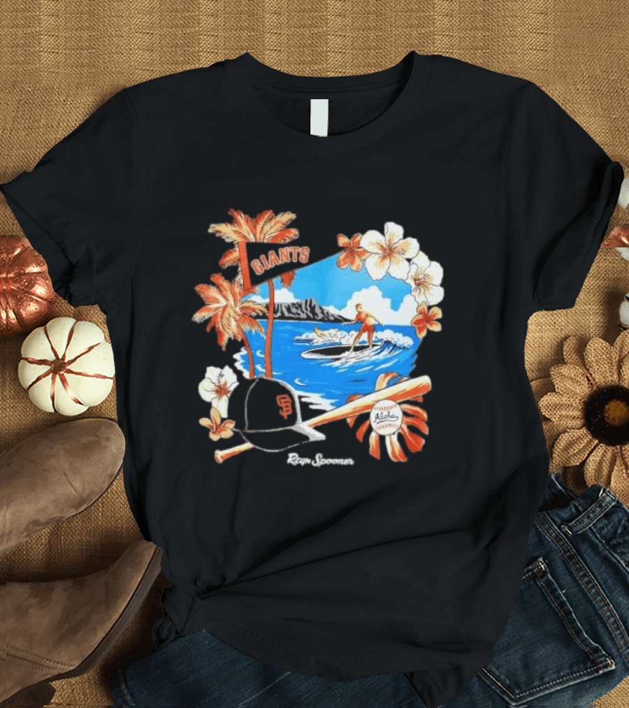 Giants Reyn Spooner Aloha Baseball Beach Surfing Floral Scene T-Shirt