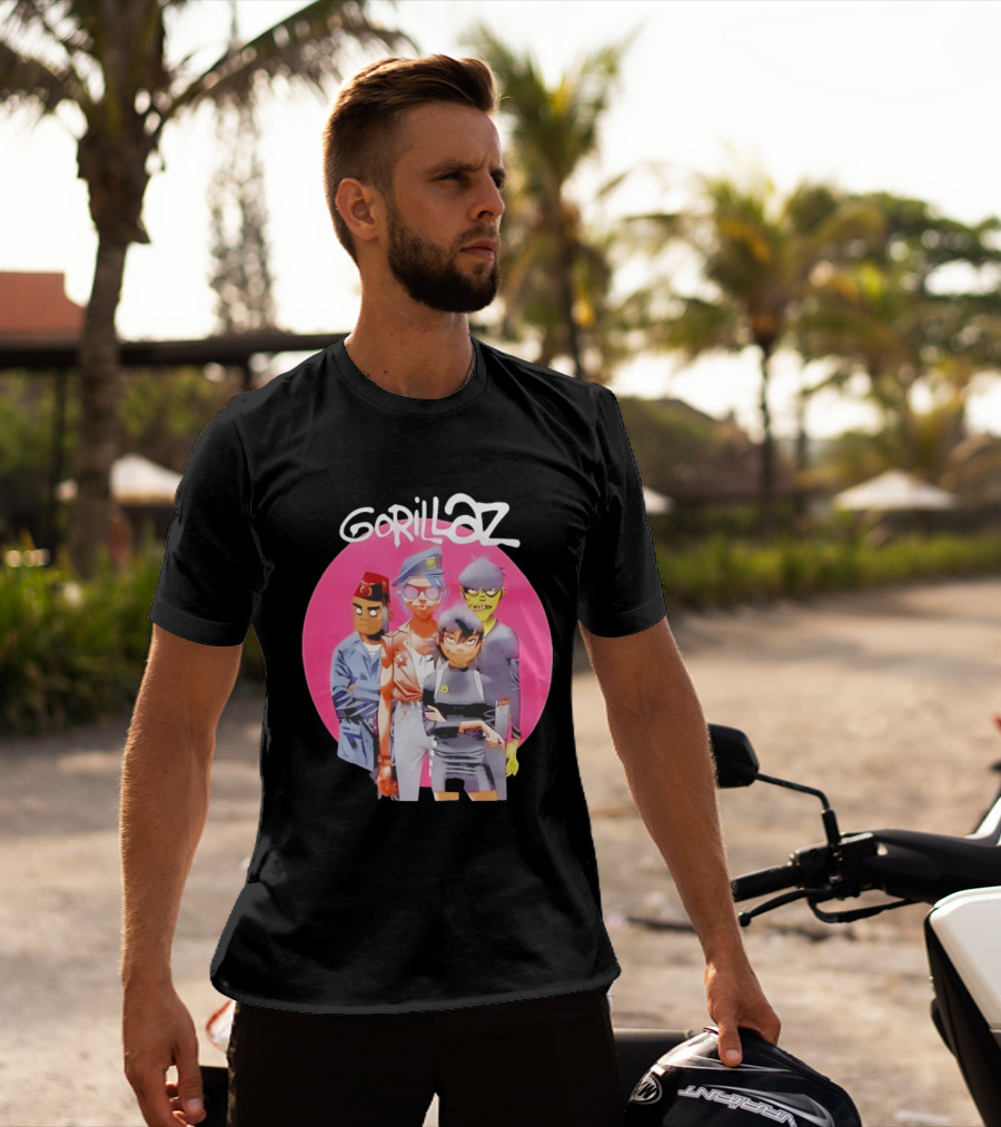 Gorillaz Humanz Group Characters On Pink T-Shirt