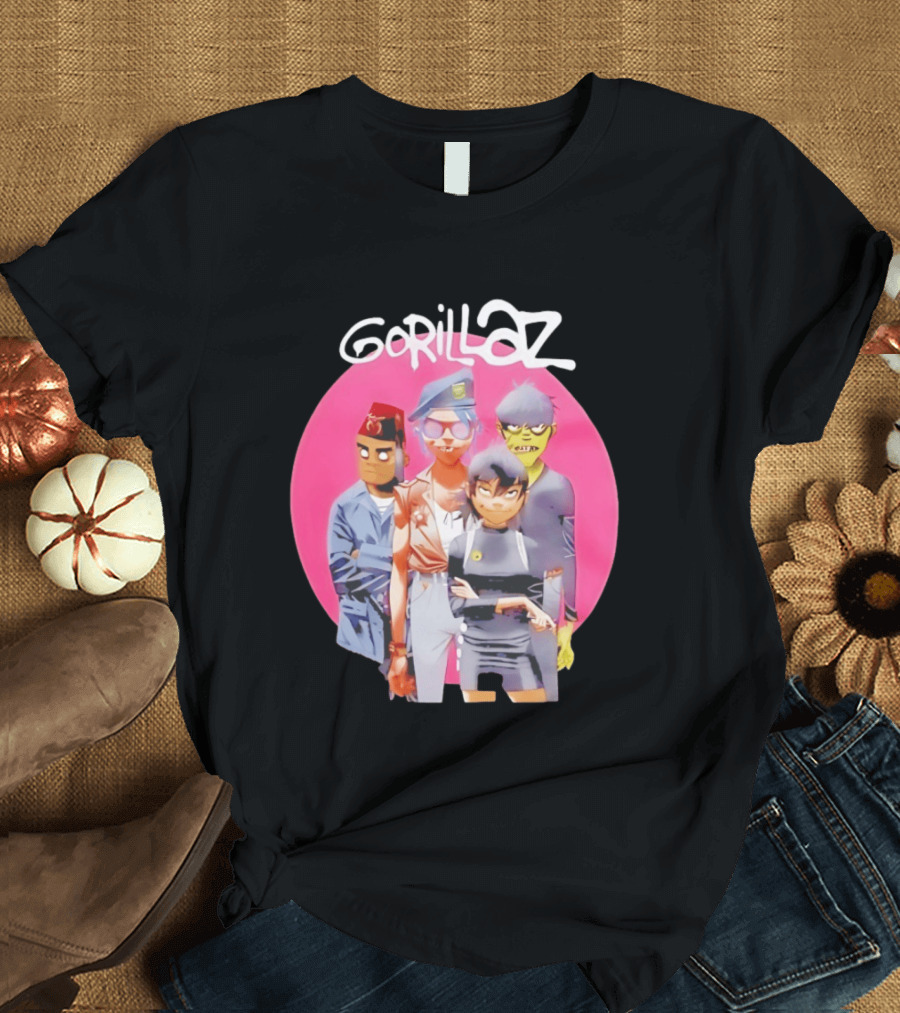 Gorillaz Humanz Group Characters On Pink T-Shirt