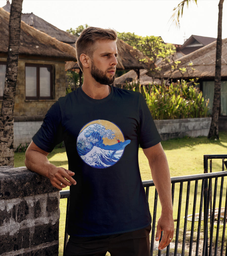The Great Wave Meets The Great Beast With Whale Rider And Surfing Waves T-Shirt