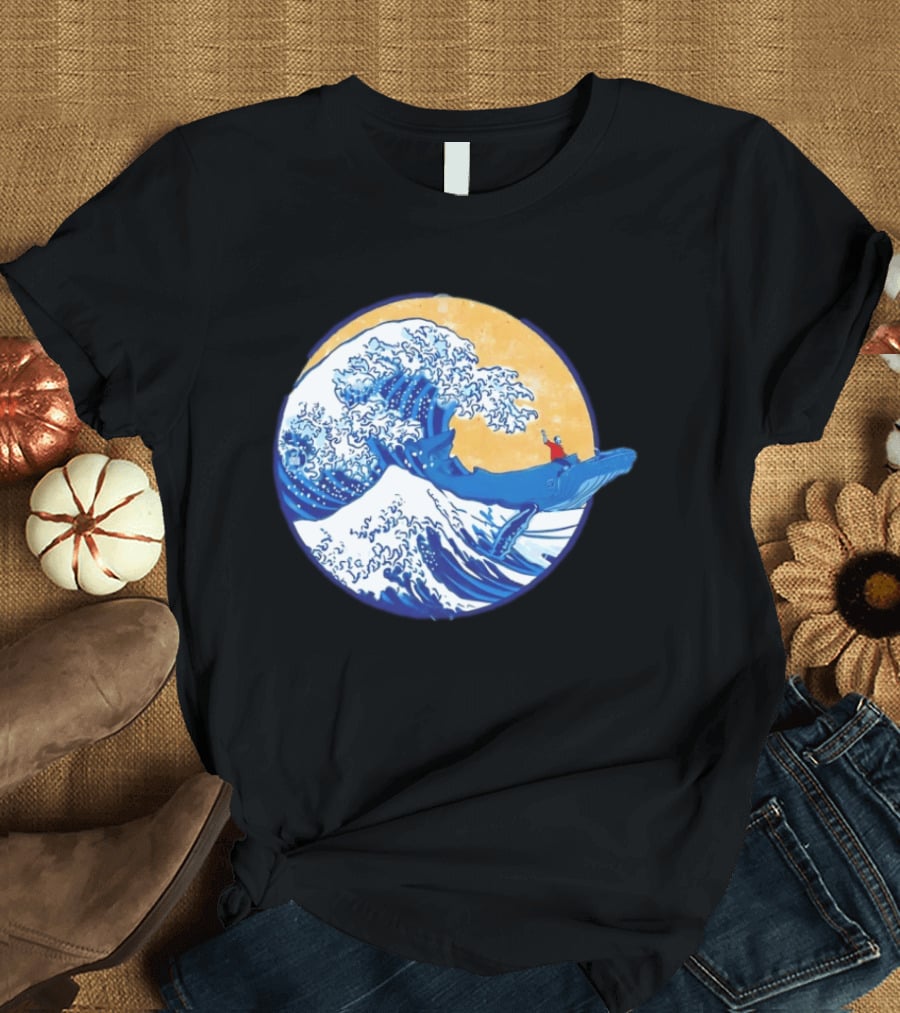 The Great Wave Meets The Great Beast With Whale Rider And Surfing Waves T-Shirt