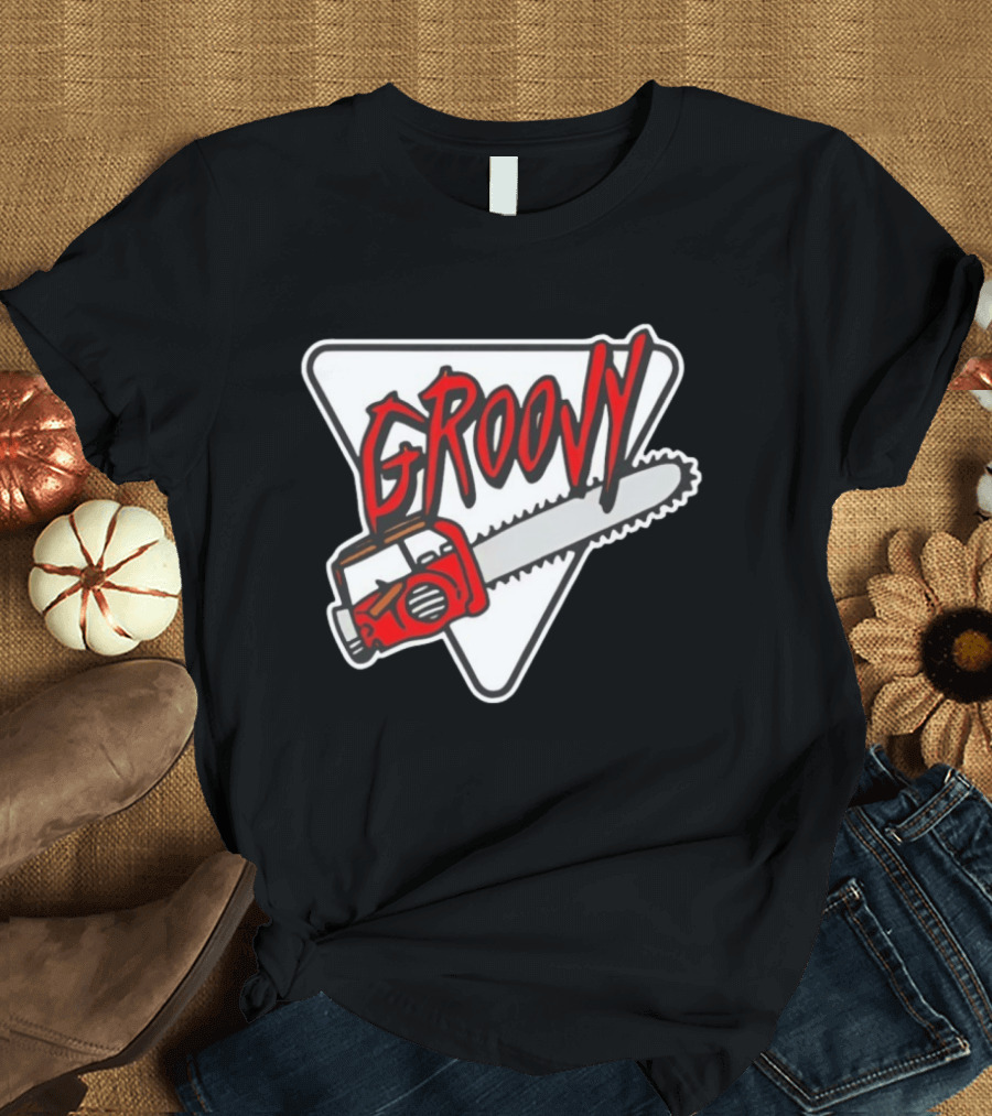 Groovy Chainsaw Retro Graphic Triangular T-Shirt