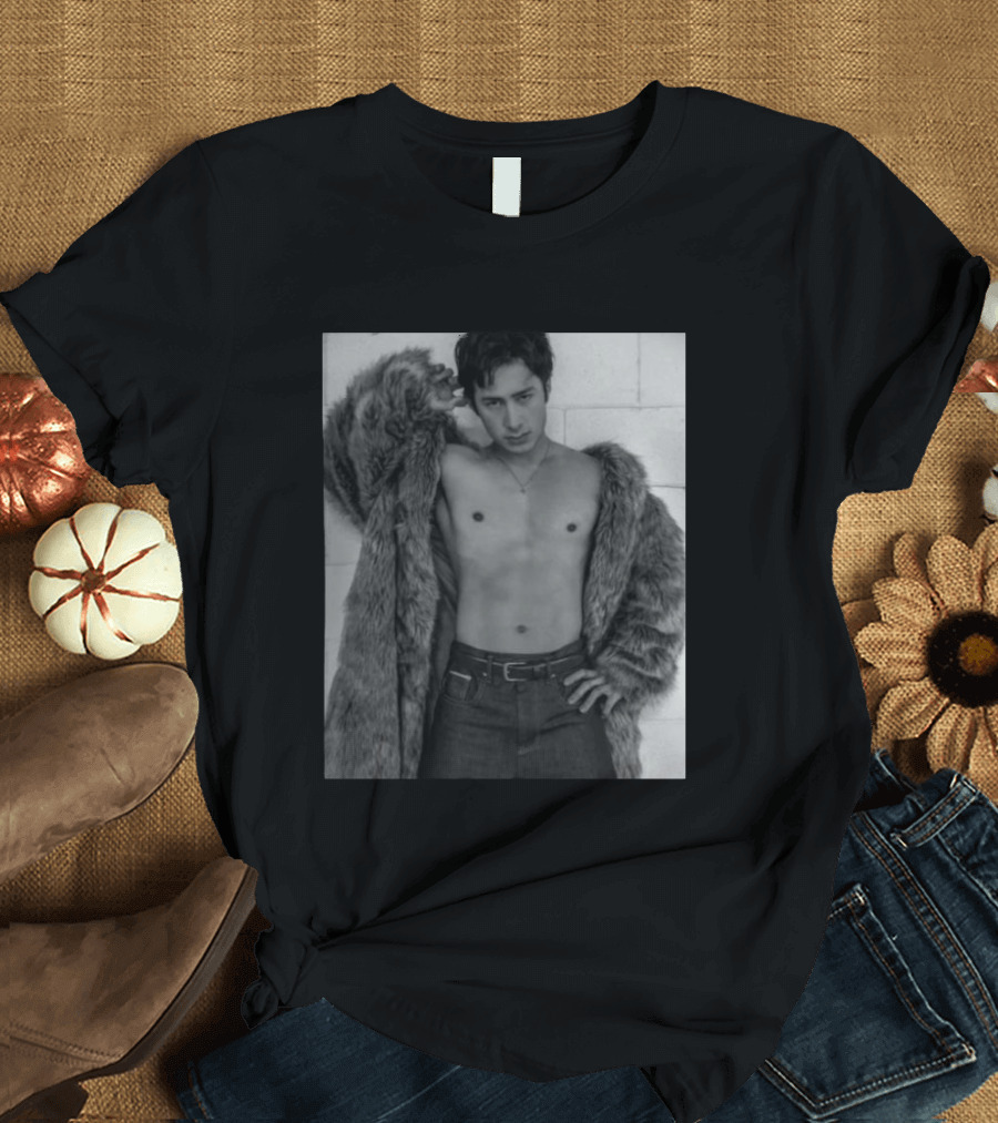 Hudson Williams Bold Fur Coat Statement With Classic Denim T-Shirt