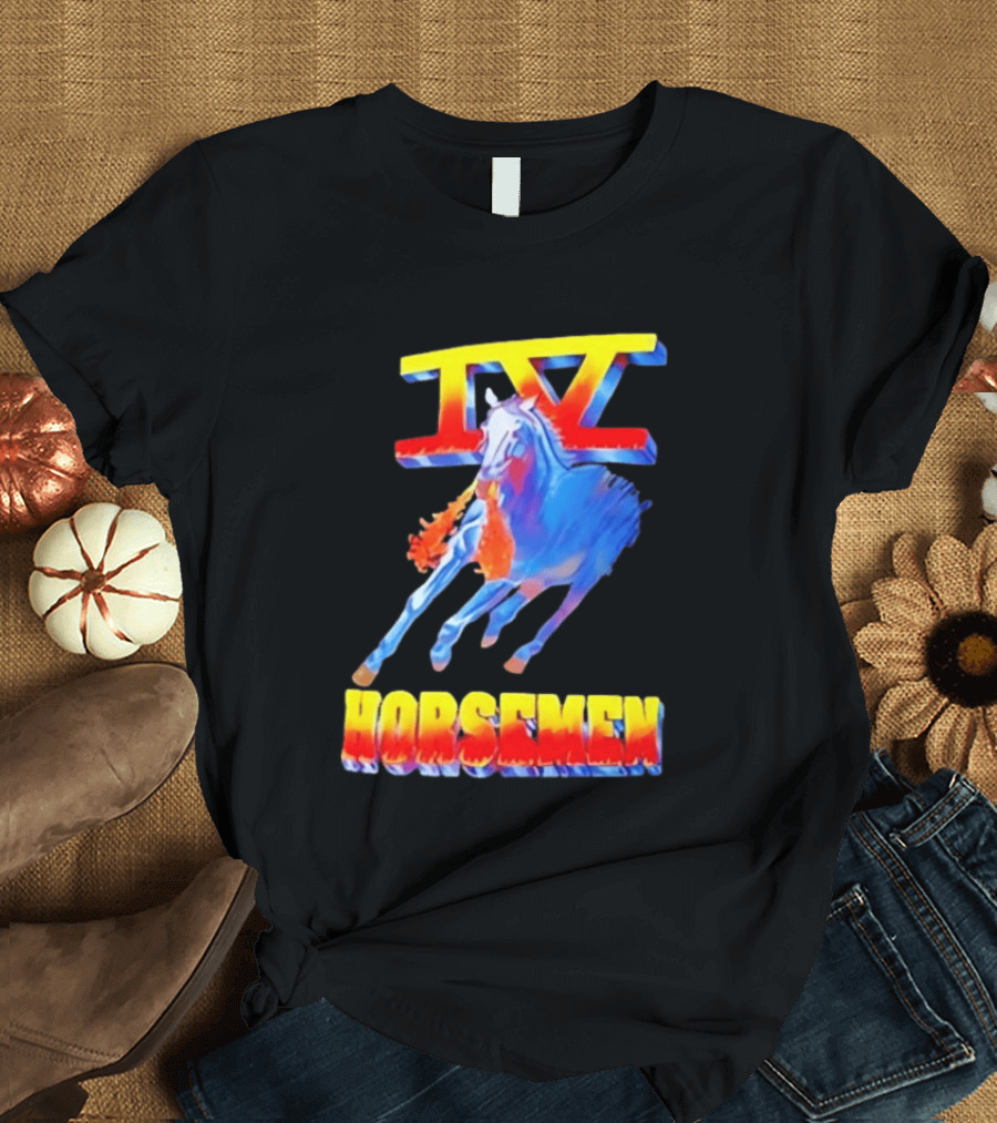 IV Horsemen Fire Breathing Blue Horse Flame Burst T-Shirt