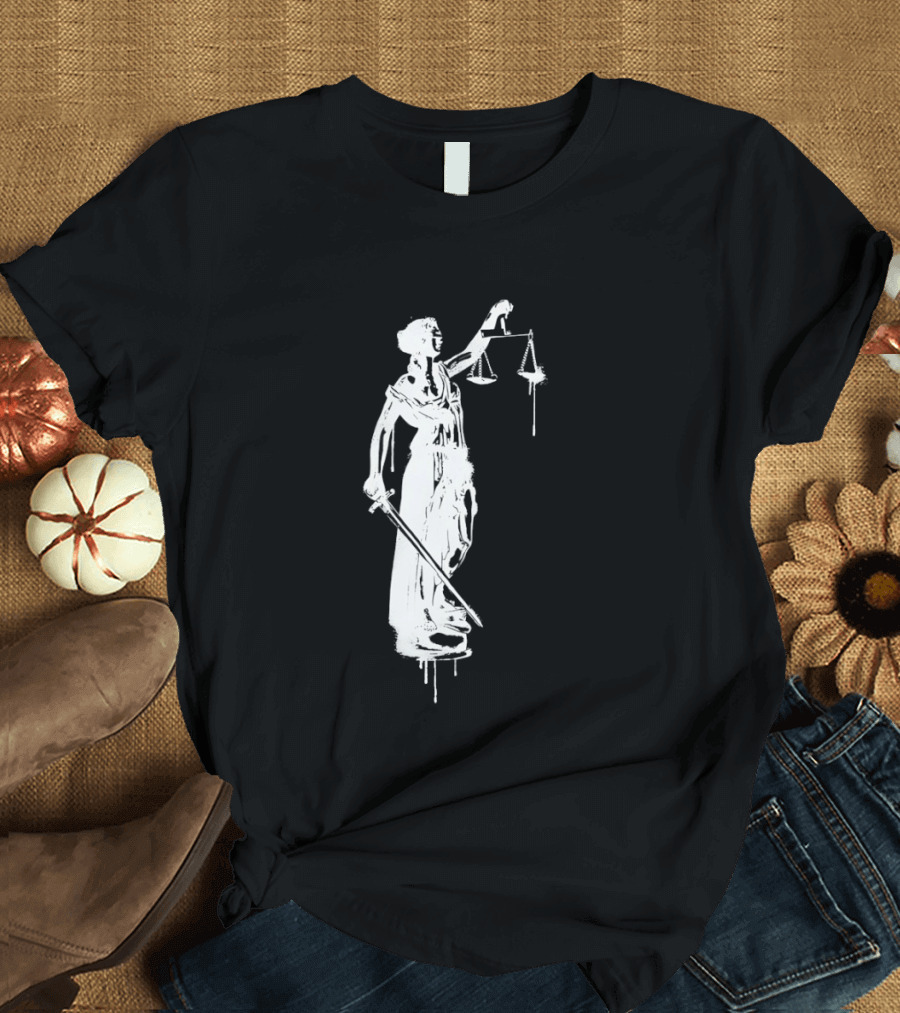 Blindfolded Justice Holding Scales And Sword T-Shirt