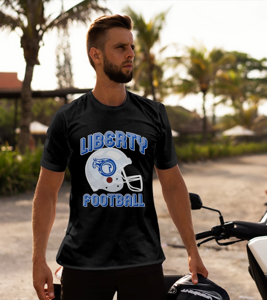Liberty Football Helmet Flames Icon Blue T-Shirt