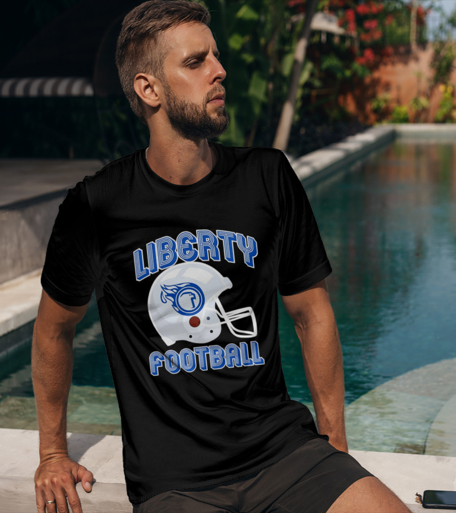 Liberty Football Helmet Flames Icon Blue T-Shirt
