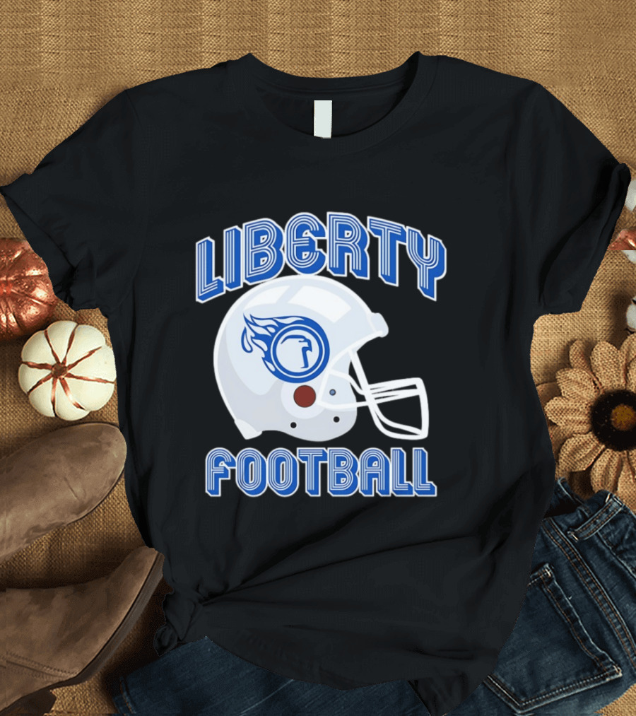 Liberty Football Helmet Flames Icon Blue T-Shirt
