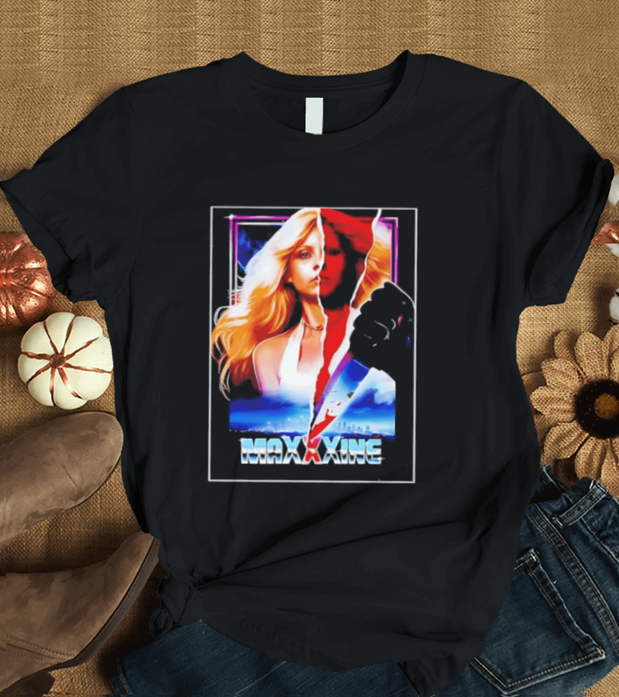 MaXXXine Mia Goth Horror Movie Knife Urban Skyline T-Shirt
