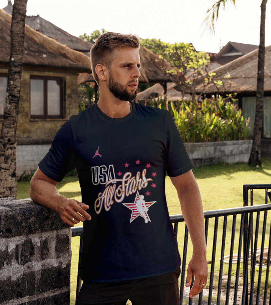 USA All Stars Basketball Red Stars Patriotic T-Shirt