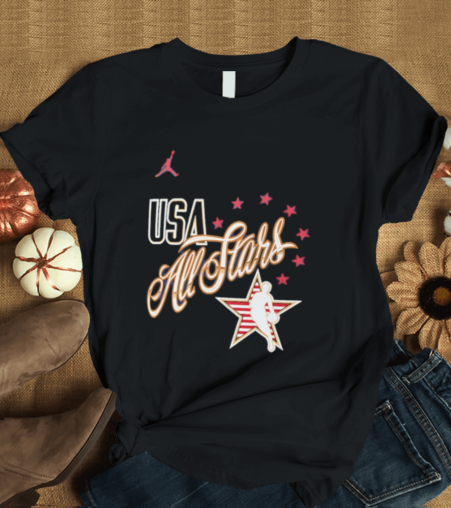 USA All Stars Basketball Red Stars Patriotic T-Shirt