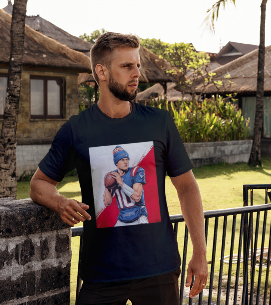 New England Patriots Number 10 Quarterback Throwing Football Beanie T-Shirt