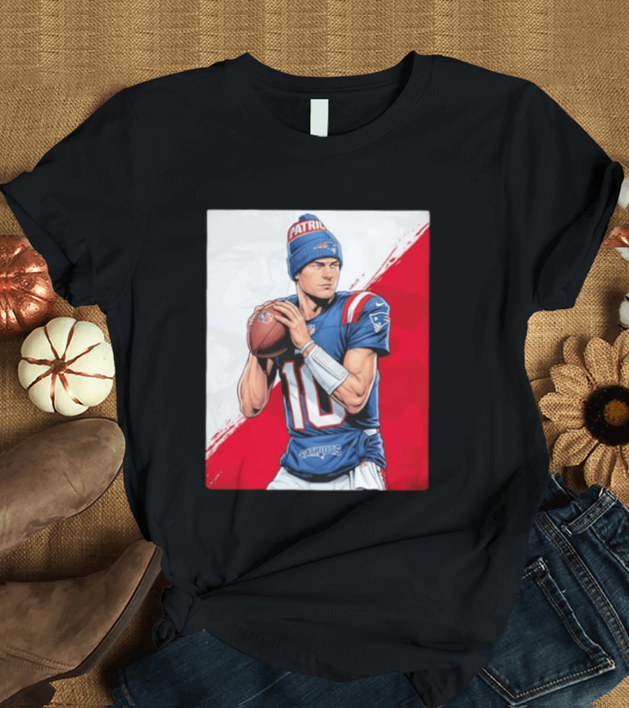 New England Patriots Number 10 Quarterback Throwing Football Beanie T-Shirt