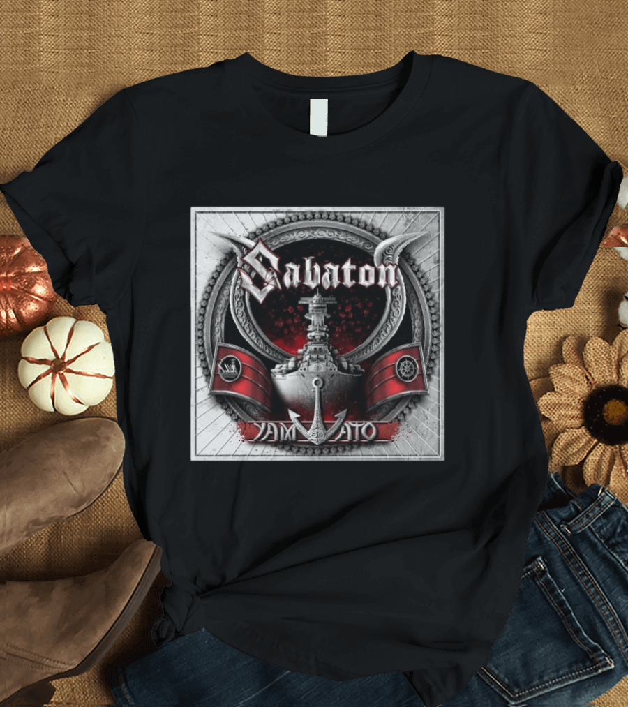 Sabaton Yamato Battleship Artwork With Red And Black Accents T-Shirt