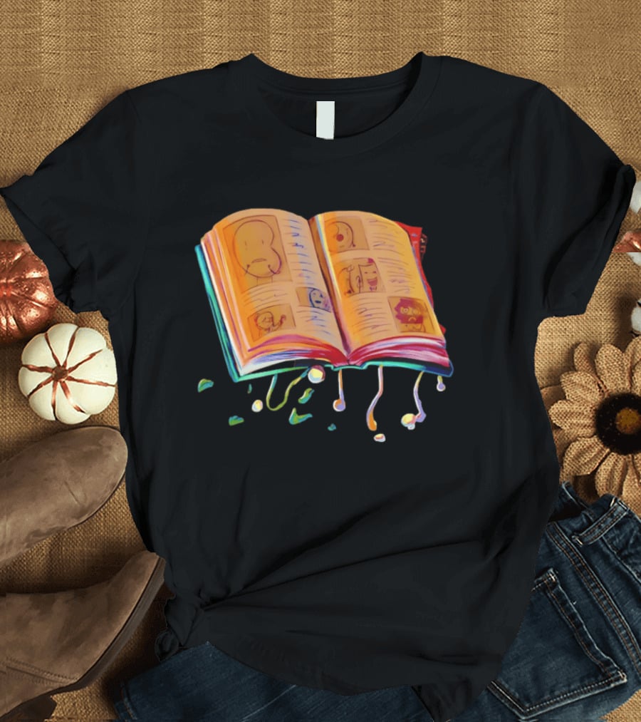 Sacri Book Open Pages With Expressive Faces Illustrations T-Shirt