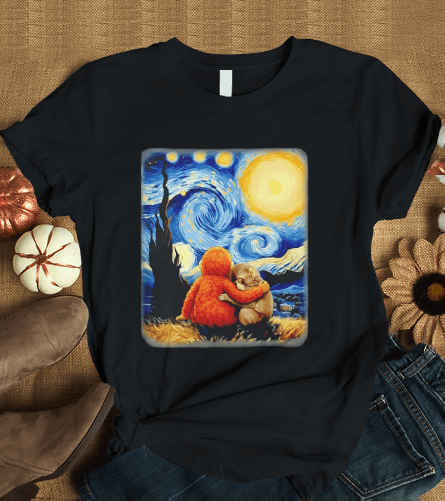 Punch Kun Panchi Kun Van Gogh Monkey Punch Starry Night Hugging Scene T-Shirt