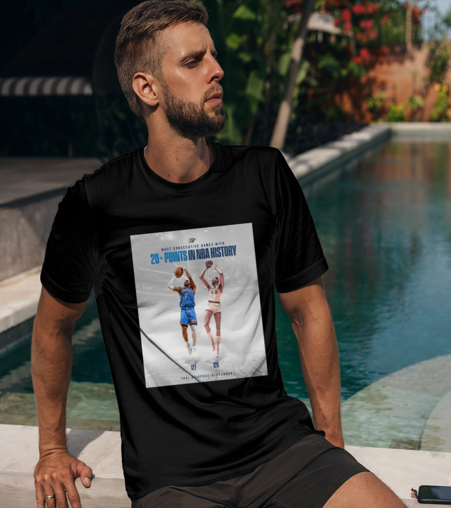 Shai Gilgeous Alexander OKC Thunder Most Consecutive Games With 20+ Points In NBA History 127 T-Shirt