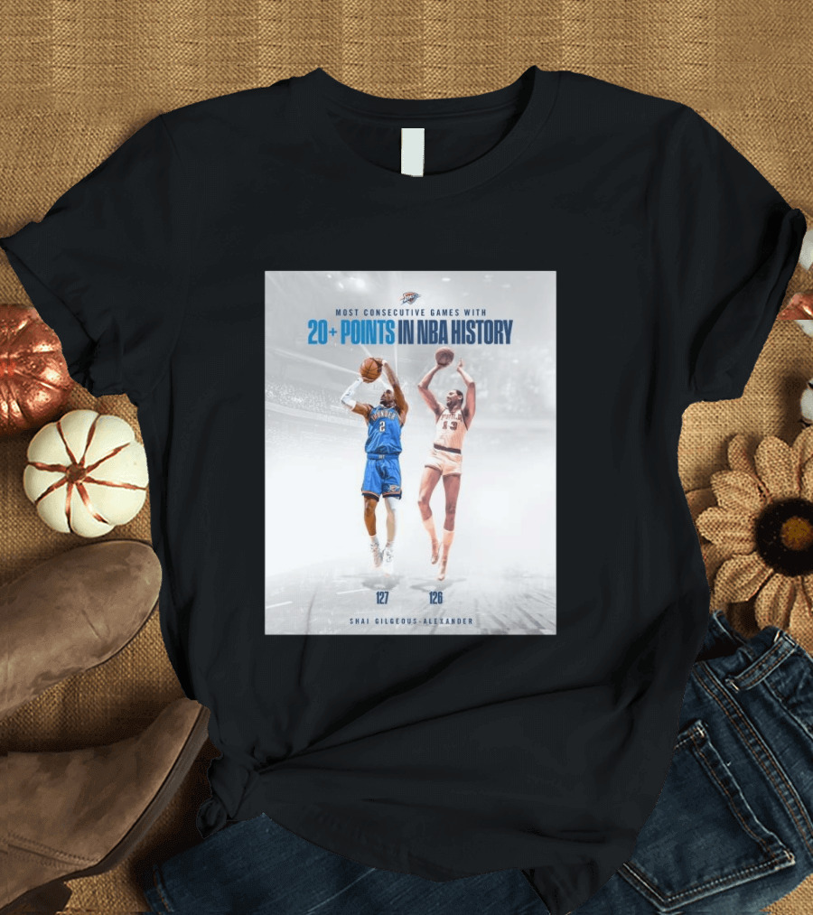 Shai Gilgeous Alexander OKC Thunder Most Consecutive Games With 20+ Points In NBA History 127 T-Shirt