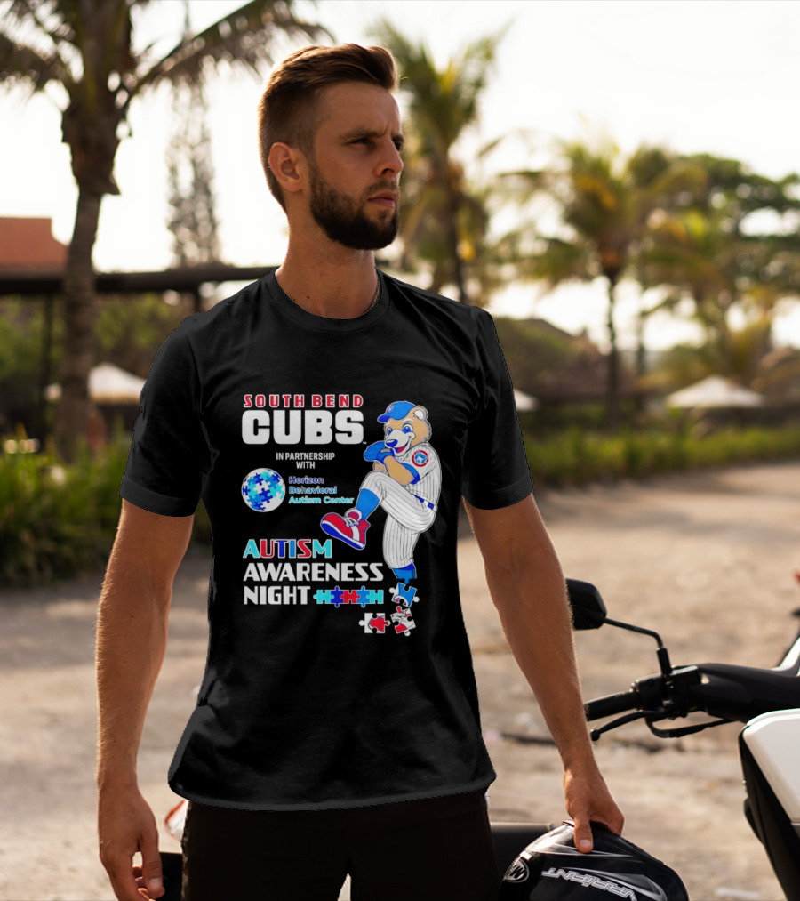 South Bend Cubs Autism Awareness Night Horizon Behavioral Autism Center Partnership T-Shirt