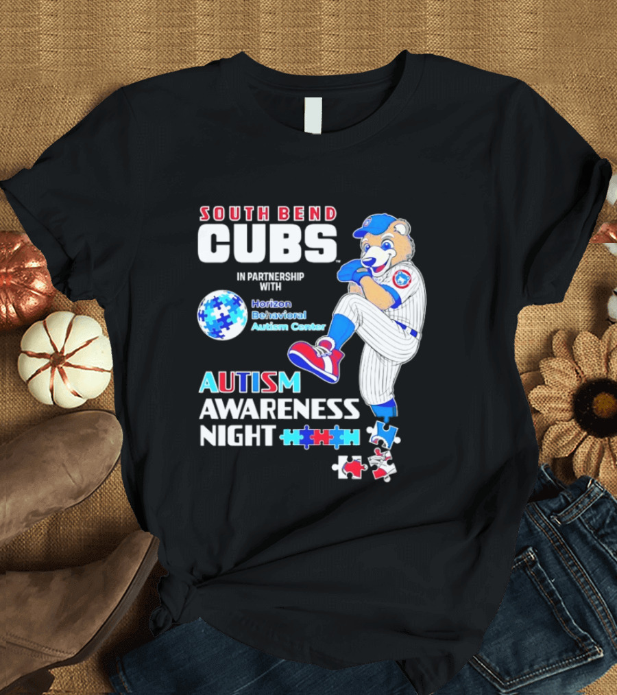 South Bend Cubs Autism Awareness Night Horizon Behavioral Autism Center Partnership T-Shirt
