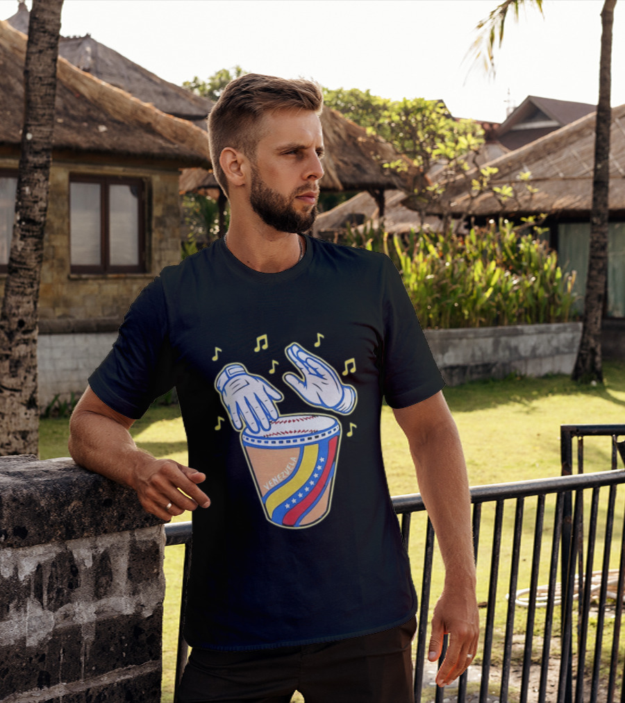Venezuela Baseball Drum With Music Notes And Gloves T-Shirt