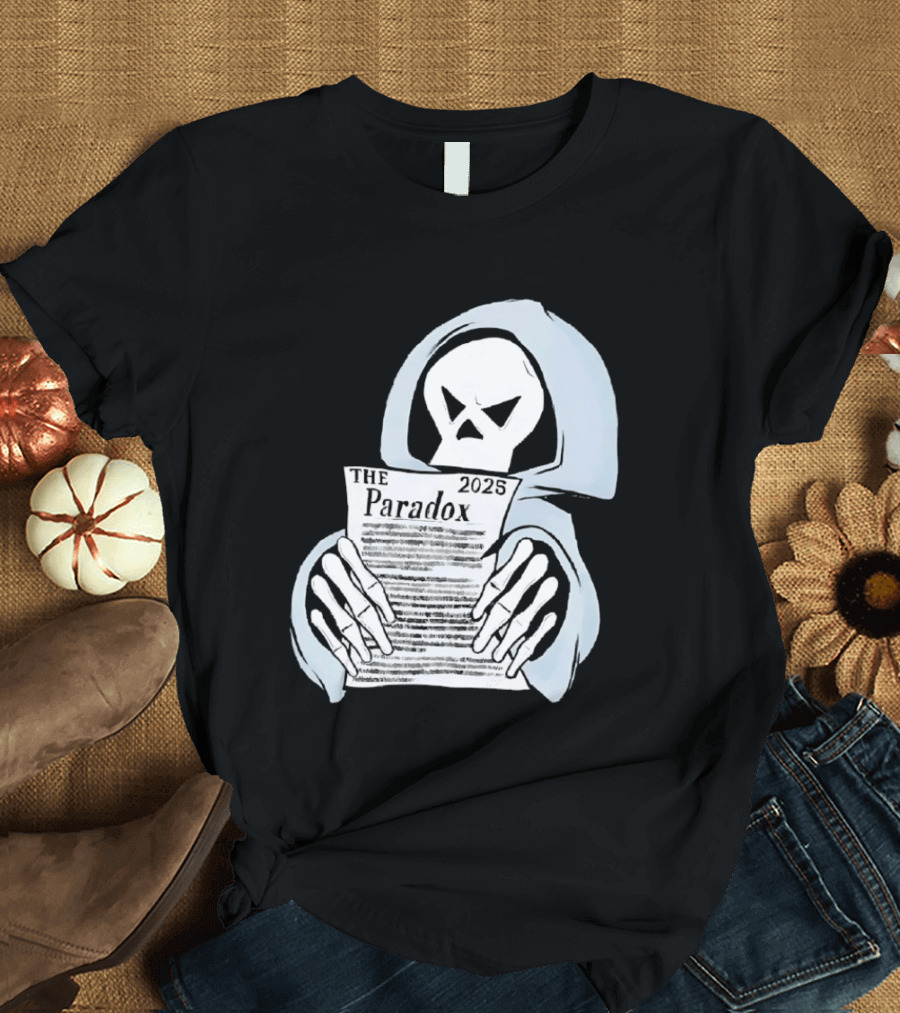 The Paradox Skull Grim Reaper Holding 2023 Newspaper T-Shirt