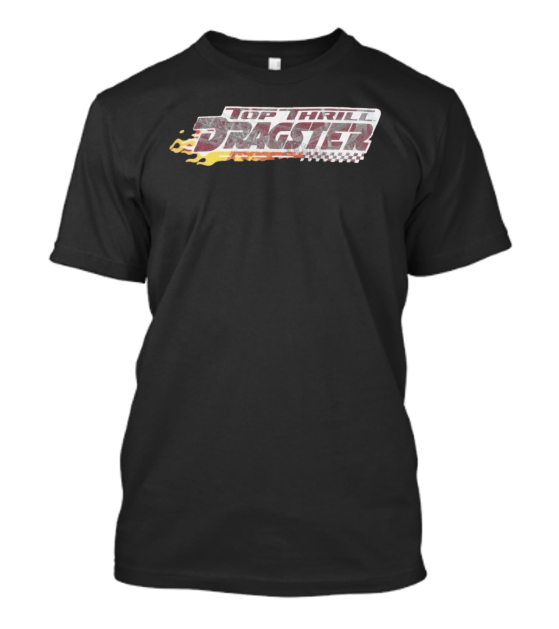 Top Thrill Dragster Flames And Racing Checkered Accents T-Shirt