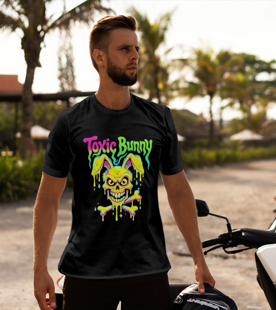 Toxic Bunny Dripping Skull Crossbones Neon T-Shirt