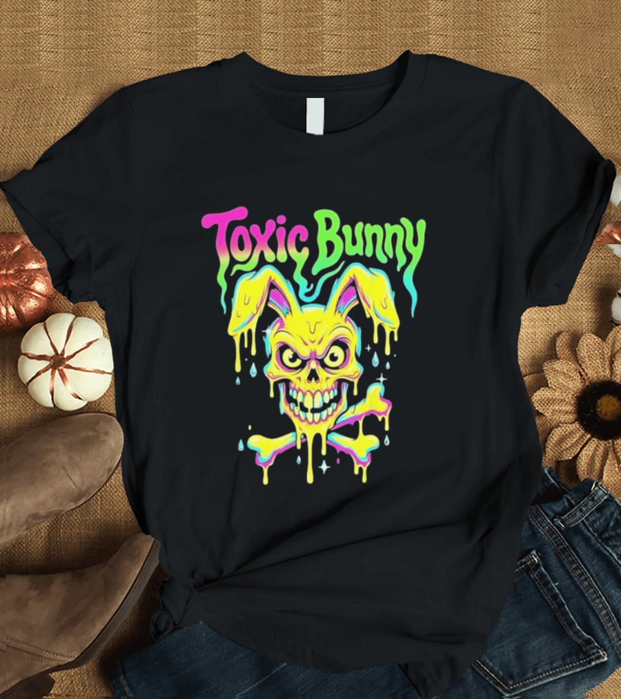 Toxic Bunny Dripping Skull Crossbones Neon T-Shirt