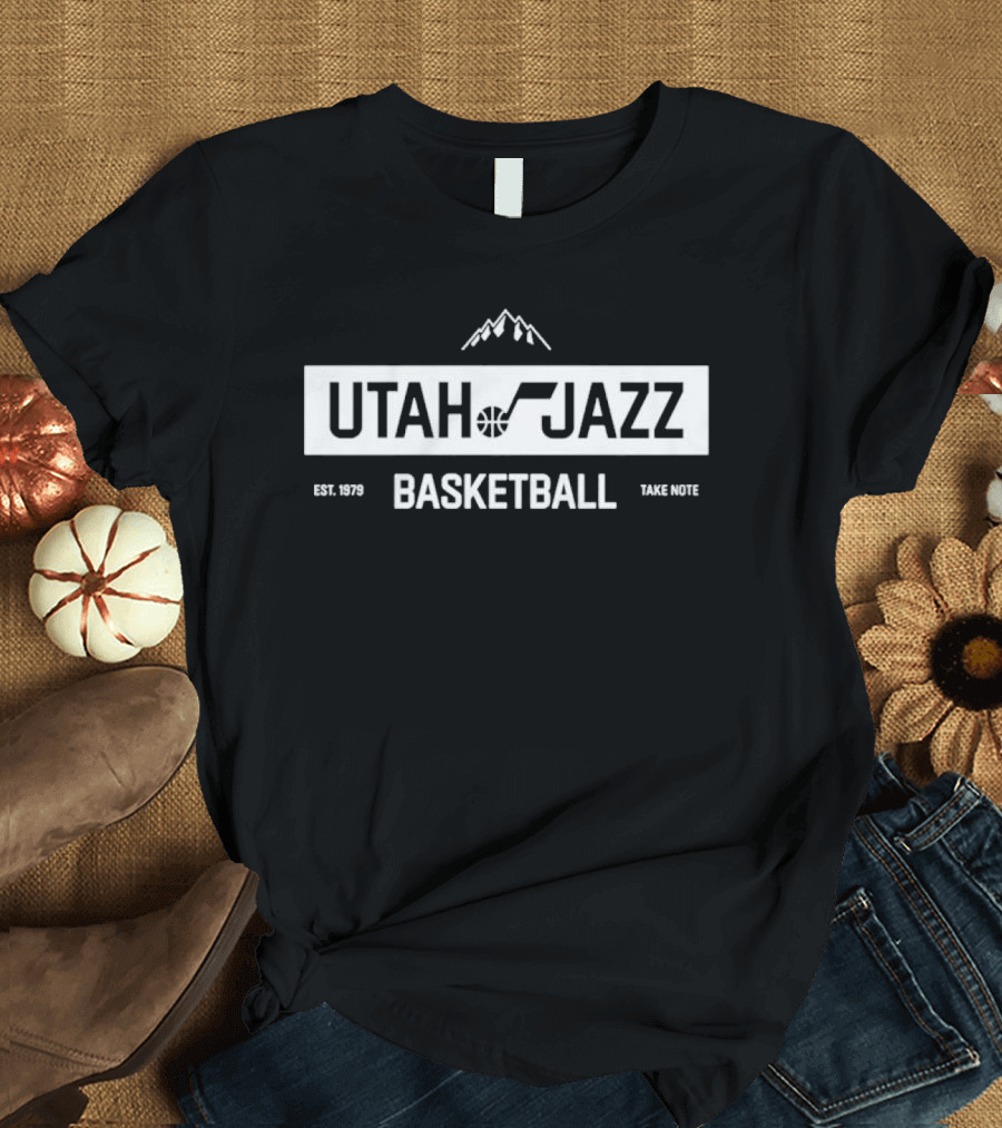 Utah Jazz Basketball Take Note Est 1979 Mountain Basketball Team T-Shirt