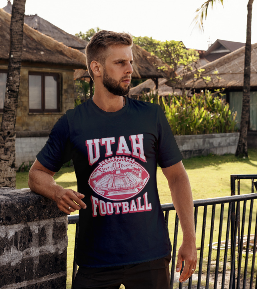 Utah Utes Football Stadium Illustration With Mountain T-Shirt