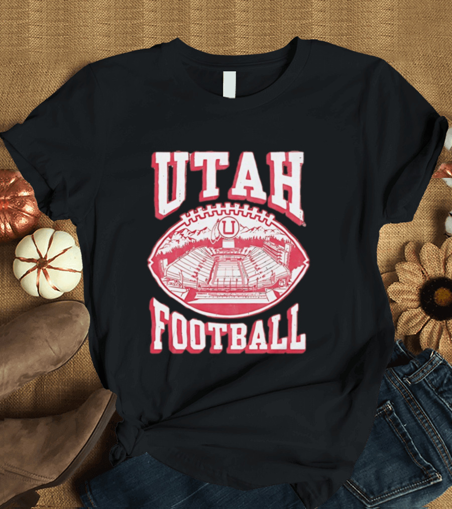 Utah Utes Football Stadium Illustration With Mountain T-Shirt