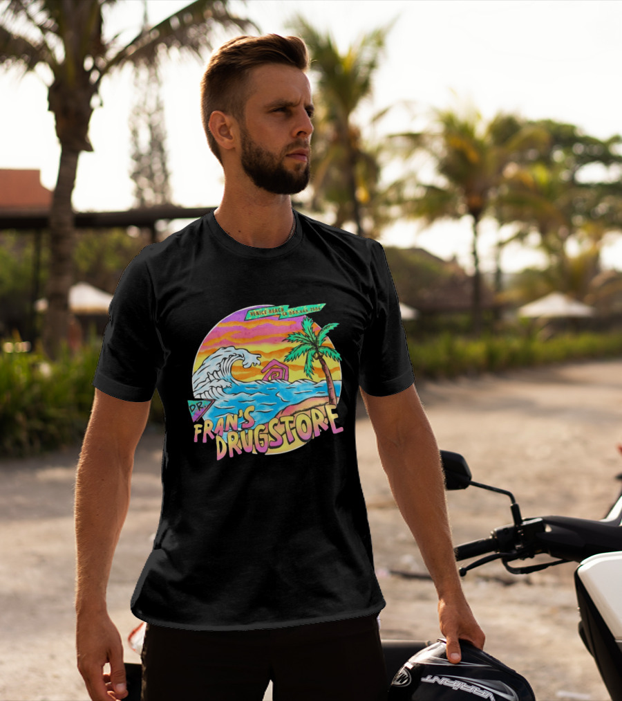 Venice Beach Dr. Fran's Drugstore Surf Wave Tropical Scene T-Shirt