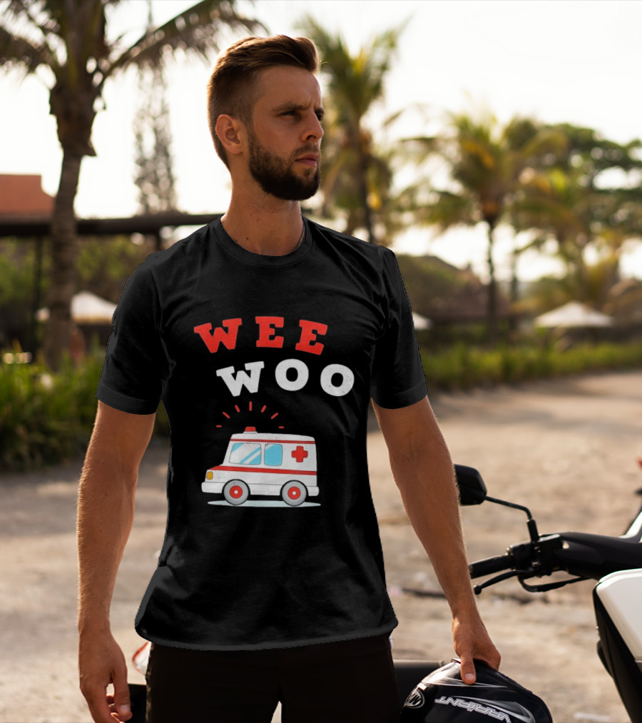 Wee Woo Cartoon Ambulance Emergency Vehicle Rescue Red And White T-Shirt