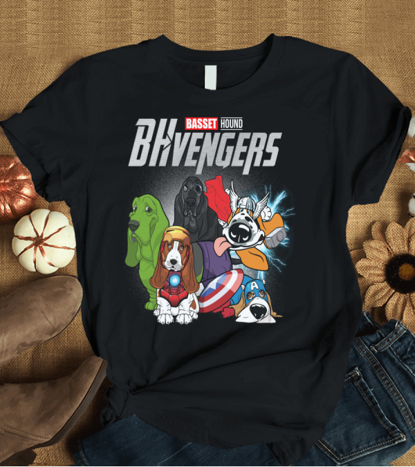 T-Shirt: Basset Hound BHvengers Superhero Assembly T-Shirt Basset Hound BHvengers Superhero Assembly T-Shirt