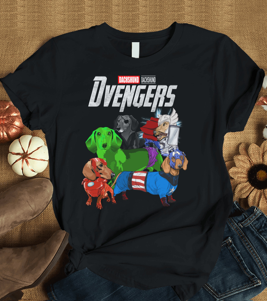 Dachshund Dvengers Dogs in Superhero Costumes T-Shirt