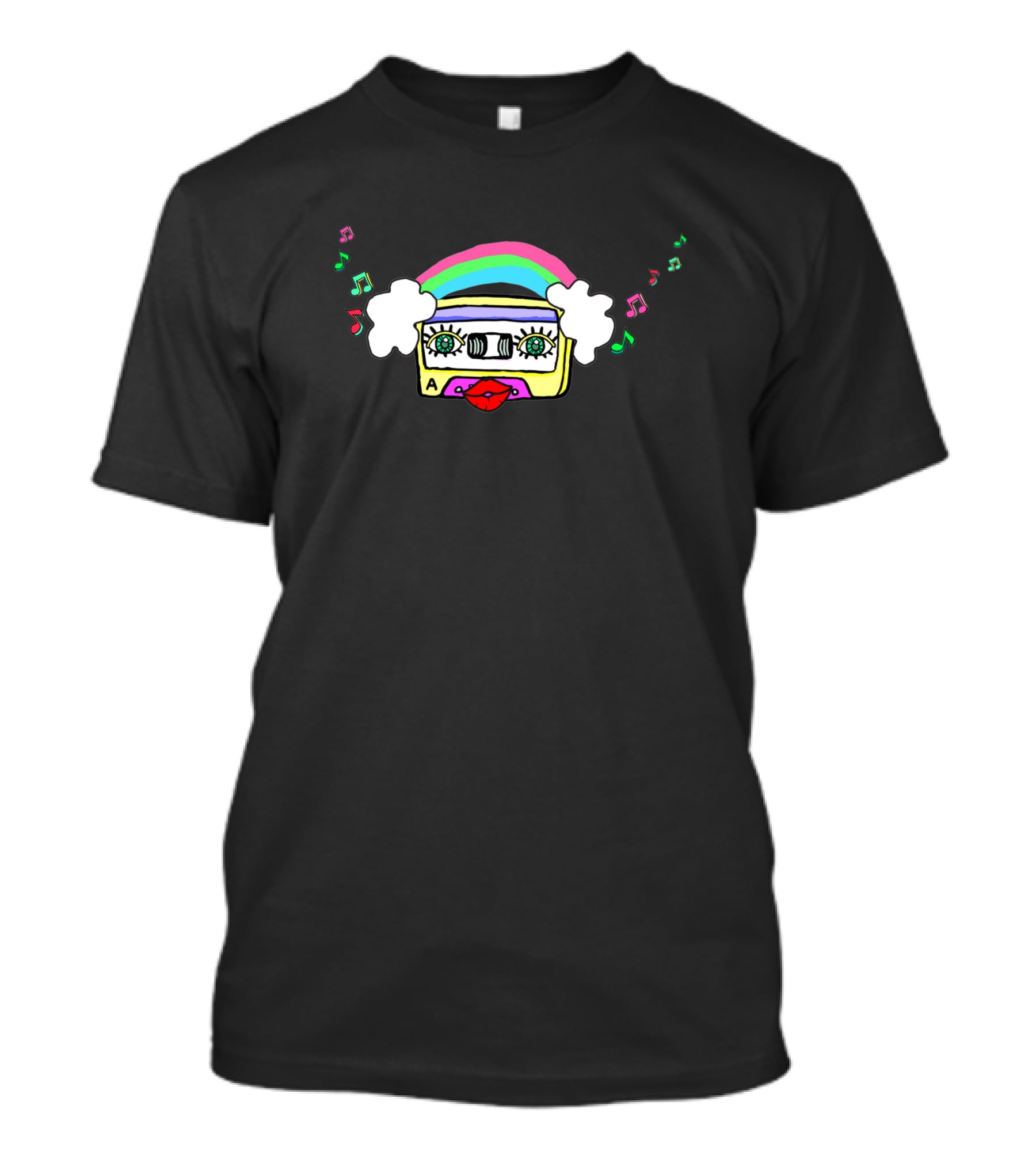 Amo La Musica 186373 Rainbow Cassette Tape With Music Notes And Lips T-Shirt