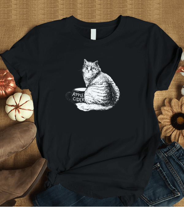 T-Shirt: Apple Cider Cat Illustration Featuring Feline on Mug 1186326 T-Shirt Apple Cider Cat Illustration Featuring Feline on Mug 1186326 T-Shirt
