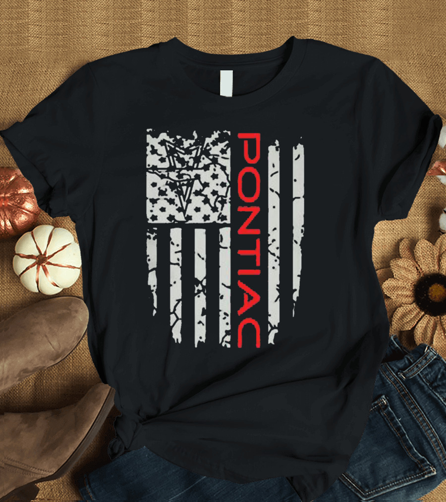 Pontiac Distressed American Flag with Firebird Emblem T-Shirt