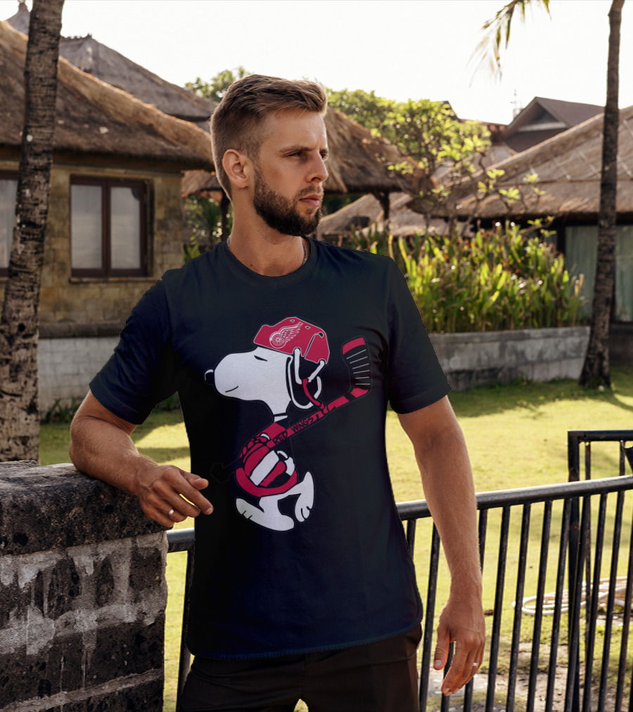 Detroit Red Wings Snoopy Hockey Helmet Hockey Stick T-Shirt